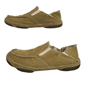 Tony‎ Lama RR3025L Men's Tan Canvas Slip On Loafers Shoes Size 11B